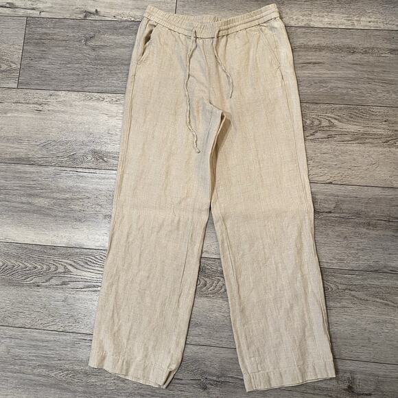 Talbots Linen Pants Size 8 Drawstring Lagenlook flax pull on Beige old money - Picture 1 of 4
